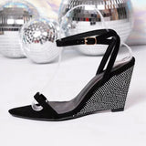 Hnzxzm New Rhinestone Design High Heels Women Pointed Toe Ankle Strap Wedge Sandals Simple Style Party Dress Shoe Elegant Office Heels