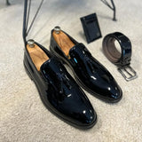 Hnzxzm New Black Loafers for Men Patent Leather Tassels Wedding Business Men's Formal Shoes Size 38-45 Free Shipping men shoes