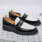 Hnzxzm Italian Luxury Brand Loafers Men's Black and White Color Leather Shoes Slip-on Fashion Soft-soled Casual Shoes Wedding Moccasin