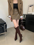 Hnzxzm Pointed Toe Women Knee High Boots Suede Dress Shoes Thin High Heels Party Pumps Black Beige Brown Back Zipper Chelsea Botas 39