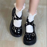 Hnzxzm Women Heels Lolita Shoes Platform Mary Jane Shoes Star Buckle Strap Mary Janes Women Cross-tied Girls Rivet Casual Shoes Kawaii