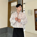 Hnzxzm 2024 Summer New Men's Personalized Butterfly Embroidery Shirt Hollow Out Long Sleeve Fashion Loose Single Breasted Tops