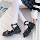 Hnzxzm Lolita Shoes for Women Kawaii Cosplay Mary Janes Gothic Shoes Platform Emo Shoes on Heels Women Loli Thick Heel Cross Bandage