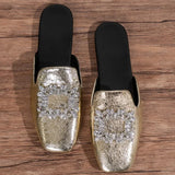 Hnzxzm Women's Slippers Spring Autumn New Mules Slippers Luxurious Rhinestone Design Ladies Flat Slippers Pantuflas De Mujer