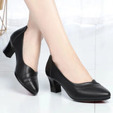 Hnzxzm Women Fashion Green High Quality Square Heel Pumps Lady Cute & Classic Black Office Heel Shoes Zapatos De Mujer