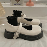 Hnzxzm Japan Style School Uniform Platform Shoes Women Autumn Round Toe Patent Leather Mary Shoes Woman Butterfly Buckle Jk Shoes