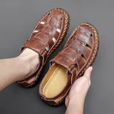 Hnzxzm Genuine Leather Men Shoes handmade sewing Summer New Men's Sandals Men Sandals outdoor Fashion Sandals men