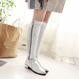 Hnzxzm Large Size Knee High Boots Women Gold Silver Women's High Boot Winter Fashion Zipper Casual Brand Low Heels Long Shoes Female