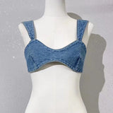 Hnzxzm 2024 Summer New Special Sexy Denim Tops Vest Strapless Shirts Cute Dress Up Versatile Super Short  Jean Tops