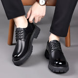 Hnzxzm Men Korea Leather Platform Oxfords Slip On Thick Tottom Male Derby Shoes Casual Loafers Men Square Toe Formal Dress Shoes