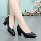 Hnzxzm Women Fashion Green High Quality Square Heel Pumps Lady Cute & Classic Black Office Heel Shoes Zapatos De Mujer