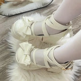 Hnzxzm 2024 New Sweet Vintage Mary Janes Shoes Women Star Buckle Lolita Kawaii Platform Shoes Female Bow-knot Cute Designer Shoes