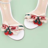 Hnzxzm Summer Sweet Strawberry Flower Sandals Sweet Girl Ankle Strap Open Toe Lace Bowknot Shoes Chunky Square Heel Daily Wear Pumps