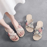 Hnzxzm Shoes for Women Flat Slides Open Toe Round Sandals Outside on Beach Flower Woman Slippers Top Designs Waterproof Vip 39 Luxury B