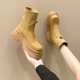 Hnzxzm New 2024 Autumn Winter Platform Heel Short Boots Women Fashion Suede Leather Slip-on Ankle Boots Ladies Thick Heel Booties