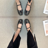 Hnzxzm Brand New Women Flats Low Heel Shoes Square Toe Retro Mary Janes Pumps Casual Spring Loafers Ballerina Shallow