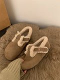 Hnzxzm Shoes Woman Flats Round Toe Loafers Fur Clogs Platform Slip-on Dress New Winter Creepers Slip On Plush Rome with fur Lace-Up Sol