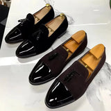 Hnzxzm Luxury Loafers Elegant Mens Dress Wedding Office Shoes Suede Patchwork Patent Leather Slip-on Tassel Loafer  Men Casual Shoes