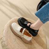 Hnzxzm New 2024 Spring Genuine Leather Women Shoes Casual Round Toe Flats Platform Buckle Strap Woman Shoes Loafers Oxford Casual Shoes