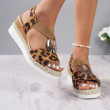 Hnzxzm Fashion Leopard Print Women's Sandals 2024 Metal Decoration Wedges Sandalias Mujer Lightweight Non-Slip Gladiator Shoes Women