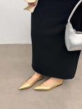 Hnzxzm Pointed Toe Women Loafers 2024 New Arrivals Autumn Spring Dress Shoes Casual Fashion Laies Low Heeled Solid Color Black Gold 39