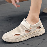 Hnzxzm Classic Style Men's Summer New Handmade Mesh Breathable Sandals Fashionable Outdoor Men's Beige Comfortable Casual Shoes