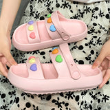 Hnzxzm Heart Decoration Platform Sandals for Women Summer Eva Soft Sole Baech Slippers Woman Anti-Slip Pink Slides Shoes