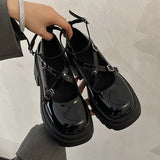 Hnzxzm Patent Leather Ankle Strap Lolita Shoes Women Thick Heels Platform Mary Janes Woman Sweet Lovely High Heeled Pumps