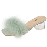 Hnzxzm Fashion Slippers Women's Summer New Open Toe Plush Fox Fur Chunky with Flip Flops Sexy Home Banquet Square Toe Simple Pumps