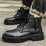 Hnzxzm Boots Men lace up Brand Comfortable Fashion Leather Men's Boots high top Leather High Quality British Men's ankle Boots