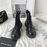 Hnzxzm Lace Up Women Ankle Boots PU Leather Winter Woman Biker Boots Chunky Boots Fashion Black Combat Boots Zip Platform Boots