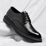 Hnzxzm 8cm Heel Spring Autumn Men's Leather Dress Shoes Fashion Casual New Designer Hollow Height Casual Platform Shoes Man