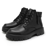 Hnzxzm Boots Men lace up Brand Comfortable Fashion Leather Men's Boots high top Leather High Quality British Men's ankle Boots