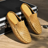 Hnzxzm Summer new pattern Casual Shoes Half Drag Leather Mens Slipper Loafers Men Trendy and versatile breathable outdoor party shoes