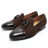 Hnzxzm Luxury Loafers Elegant Mens Dress Wedding Office Shoes Suede Patchwork Patent Leather Slip-on Tassel Loafer  Men Casual Shoes