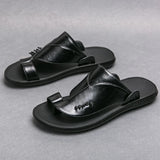 Hnzxzm Summer Toe Sandals Genuine Leather Men Slippers Men Shoes New Slip on Casual Shoes Outdoor Mens Slides Comfy Beach Sandals