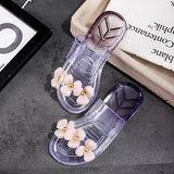 Hnzxzm Slides on Beach Summer Clear Sandals Jelly Woman Slippers Low Heel Shoes for Women Bathroom House Transparent Home Shoe B I