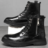 Hnzxzm Black High-top English Style Men's Shoes Cow Leather Winter Designer Platform Boots for Men Fashion Casual Ankle Botines Hombre