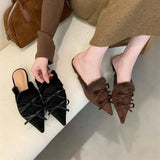 Hnzxzm Women Flats Mules Shoes Fur Pointed Toe Fashion Slippers Winter New  Trend Designer Slingback Elegant Mujer Zapatillas