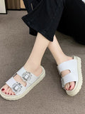 Hnzxzm Fashion Solid Platform Slippers Female Summer Outside Wear Square Buckle Rhinestone Temperament Sandals Female Flip-flops 2024