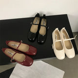 Hnzxzm Brand New Women Flats Low Heel Shoes Square Toe Retro Mary Janes Pumps Casual Spring Loafers Ballerina Shallow