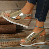 Hnzxzm Gold Silver Blackr Wedge Sandals for Women Summer Peep Toe Platform Sandles Woman Plus Size Thick Sole Sandalias