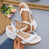 Hnzxzm Clip Toe Wedges Rome Sandals Women 2024 Summer Ankle Buckle Platform Sandalias Mujer Pu Leather Chunky Platform Gladiator Shoes