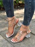 =Hnzxzm Sandals Women Summer New Fashion Women's Bling  Bling Flowers Rhinestone  Transparent Root Open Toe Sandals Woman Shoes