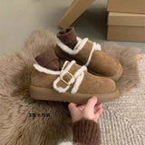 Hnzxzm Autumn Winter Plush Cotton Women Snow Boot Fashion Belt Buckle Platform Flats Shoes Ladies Comfort Keep Warm Shoes