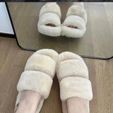 Hnzxzm Thick soled sheepskin and fur integrated fur slippers for women's outerwear wearing real wool flat bottomed versatile slippers