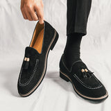 Hnzxzm Fashion Brand Men's Tassel Suede Slip-on Leather Driving Shoes Designer Mens Moccasins Retro Pointed Banquet Social Shoes Male