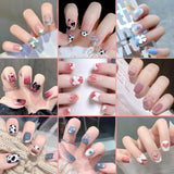 Hnzxzm 24Pcs French With Drill Short Fake Nails Press On Nail Tips Artificial Full Cover Cute Bow Wearing False Nails Art