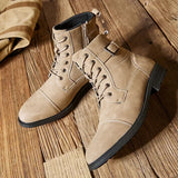 Hnzxzm Autumn Winter Anti Slip Retro Man Leather Boots Lace Up High Top Ankle Boots Outdoor Men Martiin Boot Side Zipper Tooling Boots