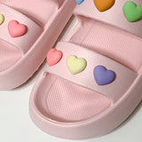 Hnzxzm Heart Decoration Platform Sandals for Women Summer Eva Soft Sole Baech Slippers Woman Anti-Slip Pink Slides Shoes